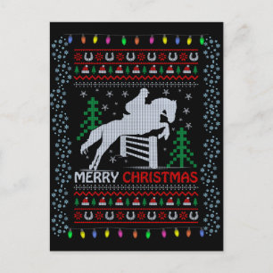 Horseback Riding Jumping Merry Christmas    Postcard