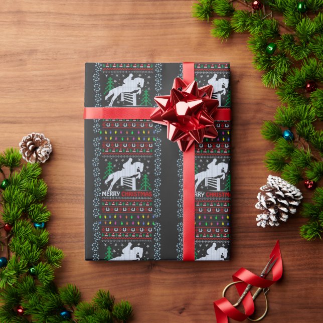 Horseback Riding Jumping Merry Christmas  Wrapping Paper (Holiday Gift)