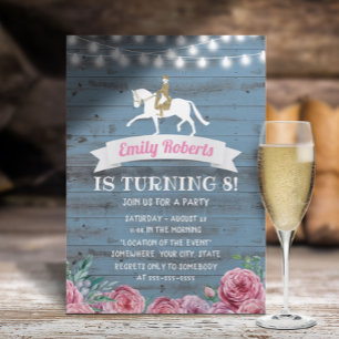 Horseback Riding Pink Floral Horse Birthday Invitation
