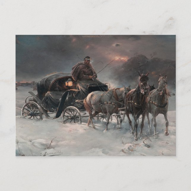 Horsedrawn Sleigh in the Night Postcard (Front)