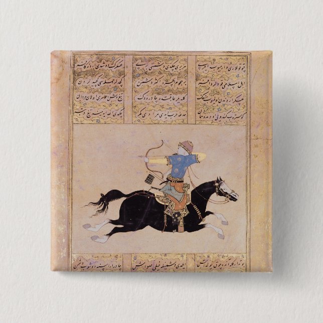 Horseman drawing his bow 2 inch square button (Front)