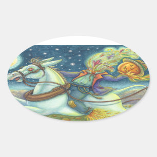HORSEMAN SCARECROW & MULE STICKERS Oval