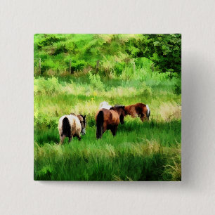 HORSES 2 INCH SQUARE BUTTON