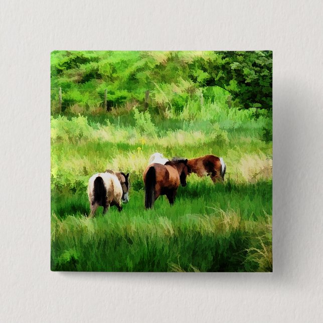 HORSES 2 INCH SQUARE BUTTON (Front)