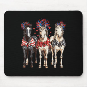 Horses 4th July Patriotic Horse American Flag Fire Mouse Pad