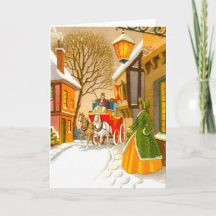 Horses and carriage in the snow holiday card