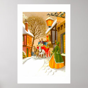 Horses and carriage in the snow poster