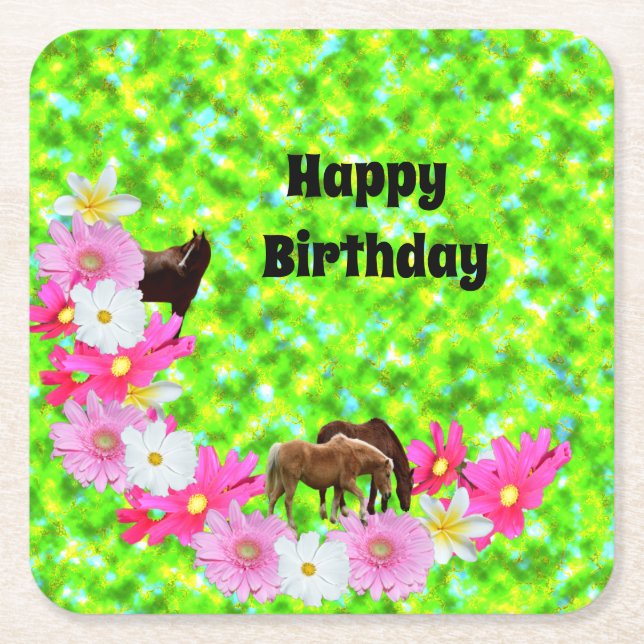 Horses And Flowers, Paper Birthday Coasters (Front)