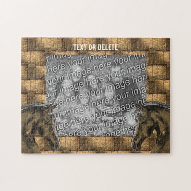 Horses And Hay Bales Add Your Photo Personalized Jigsaw Puzzle (Horizontal)