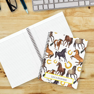 Horses and horse shoe collage pattern cowgirl notebook
