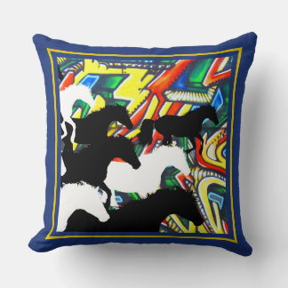 Horses and modern graffiti throw pillow