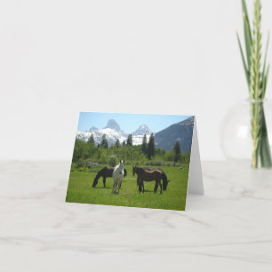 Horses and Mules in front of Teton Mountains Thank You Card