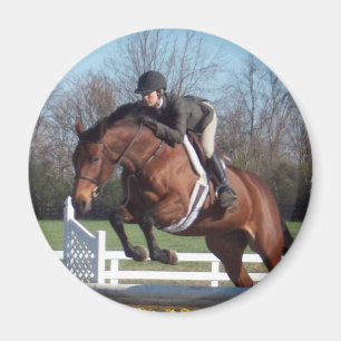 Horses and Show Jumping Round Magnet