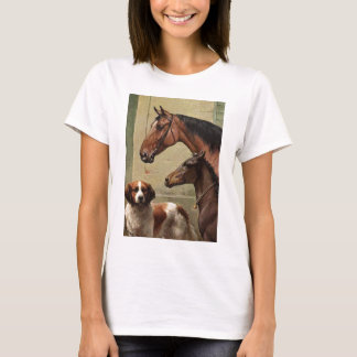 Horses and St Bernard Vintage Art T-Shirt