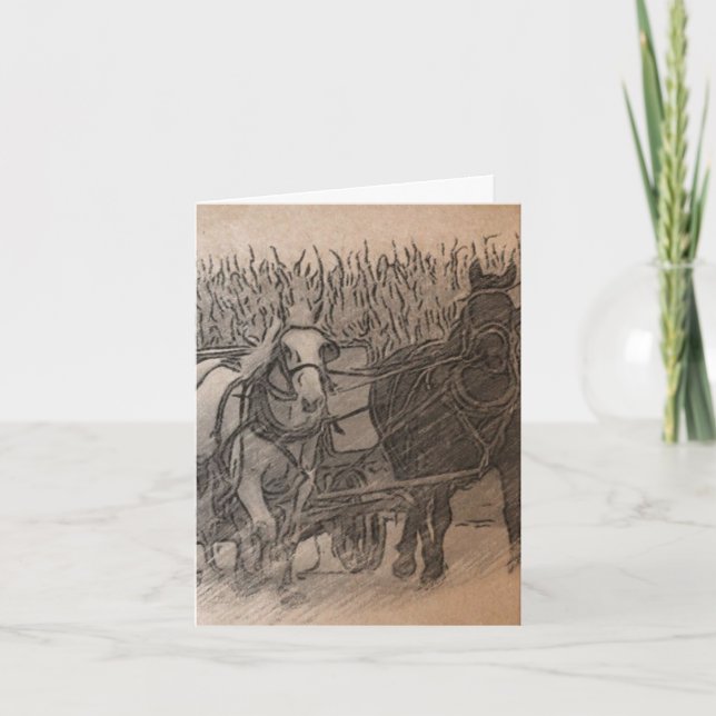 Horses and Wagon Digital Art, German Birthday Card (Front)