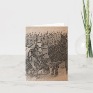 Horses and Wagon Digital Art, German Birthday Card