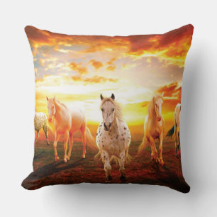 Horses at sunset throw pillow