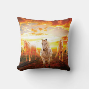 Horses at sunset throw pillow