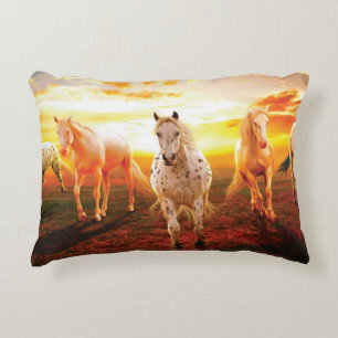 Horses at sunset throw pillow