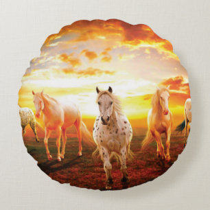 Horses at sunset throw pillow