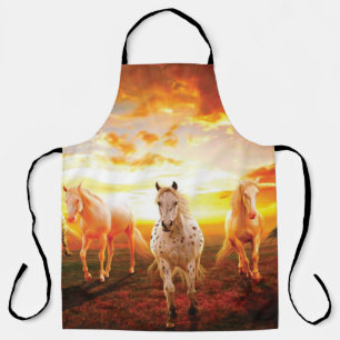 Horses at sunset throw pillow apron