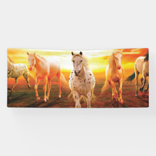 Horses at sunset throw pillow banner