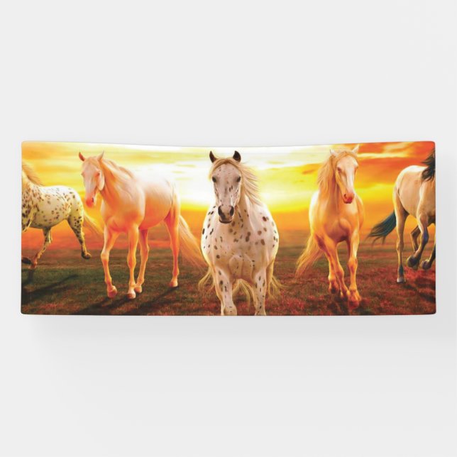 Horses at sunset throw pillow banner (Horizontal)