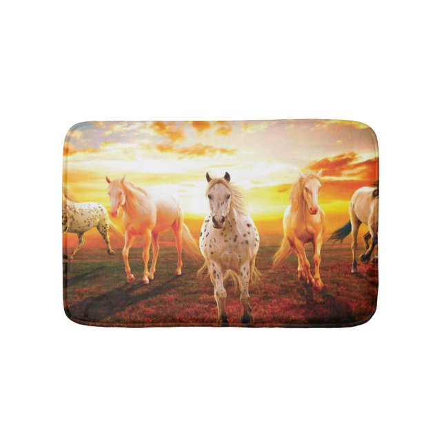 Horses at sunset throw pillow bath mat (Front)