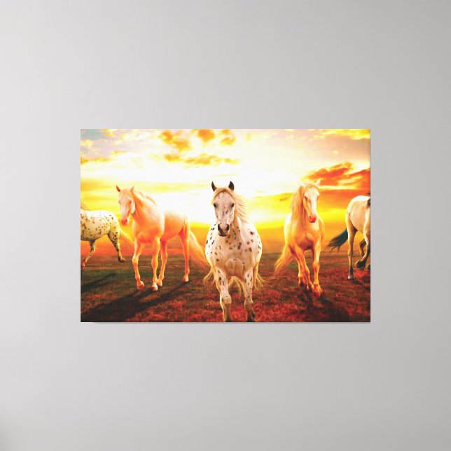 Horses at sunset throw pillow canvas print (Front)