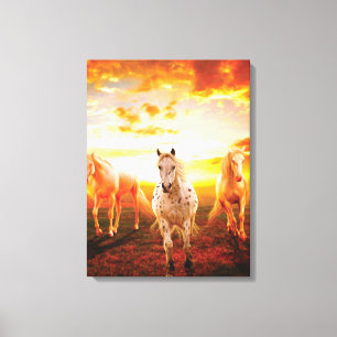 Horses at sunset throw pillow canvas print