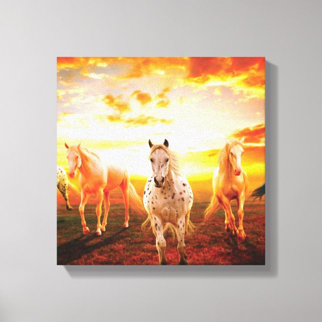 Horses at sunset throw pillow canvas print (Front)