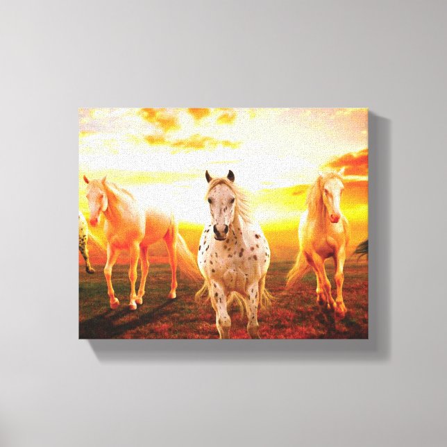 Horses at sunset throw pillow canvas print (Front)