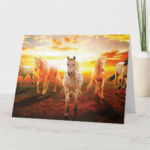 Horses at sunset throw pillow card