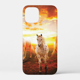 Horses at sunset throw pillow iPhone 12 mini case