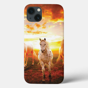 Horses at sunset throw pillow iPhone 13 case