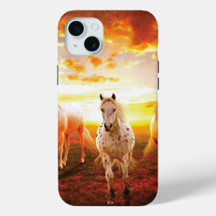 Horses at sunset throw pillow iPhone 15 mini case
