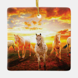 Horses at sunset throw pillow ceramic ornament