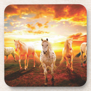 Horses at sunset throw pillow coaster