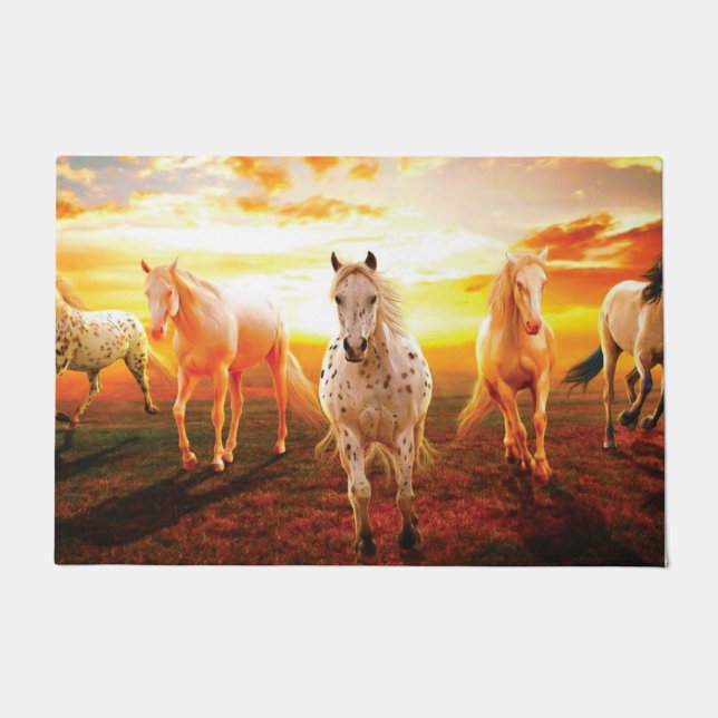 Horses at sunset throw pillow doormat (Front)