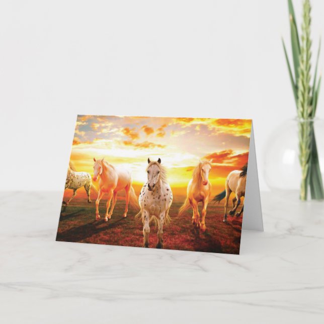 Horses at sunset throw pillow holiday card (Front)