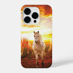 Horses at sunset throw pillow iPhone 14 pro case