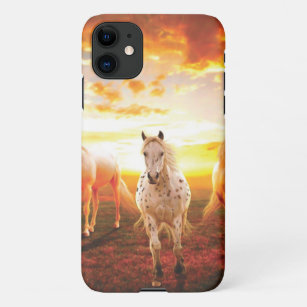Horses at sunset throw pillow iPhone 11 case