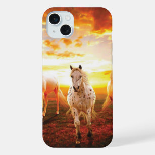 Horses at sunset throw pillow iPhone 15 plus case