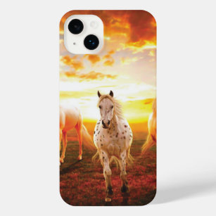 Horses at sunset throw pillow iPhone 14 plus case
