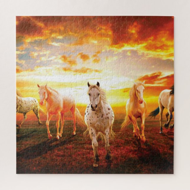 Horses at sunset throw pillow jigsaw puzzle (Vertical)