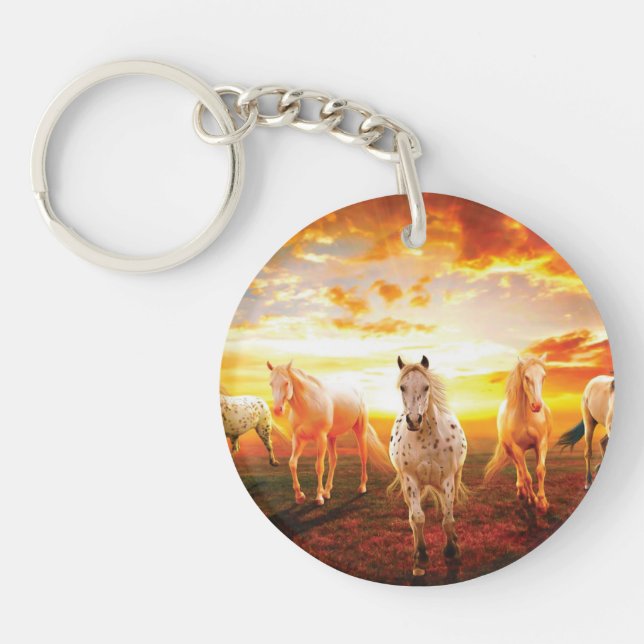 Horses at sunset throw pillow keychain (Front)