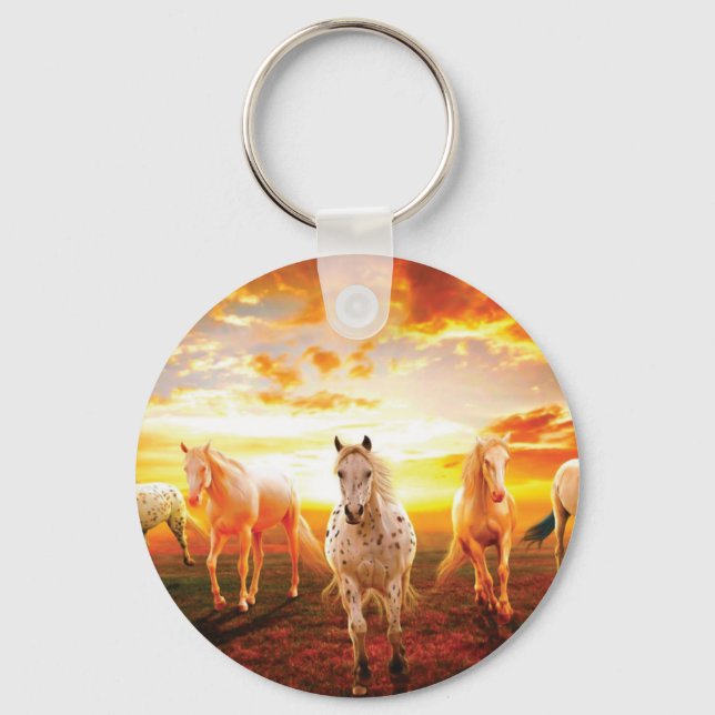 Horses at sunset throw pillow keychain (Front)