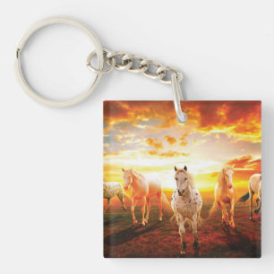 Horses at sunset throw pillow keychain