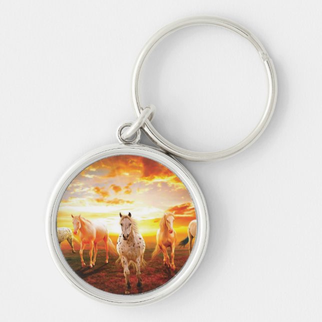 Horses at sunset throw pillow keychain (Front)