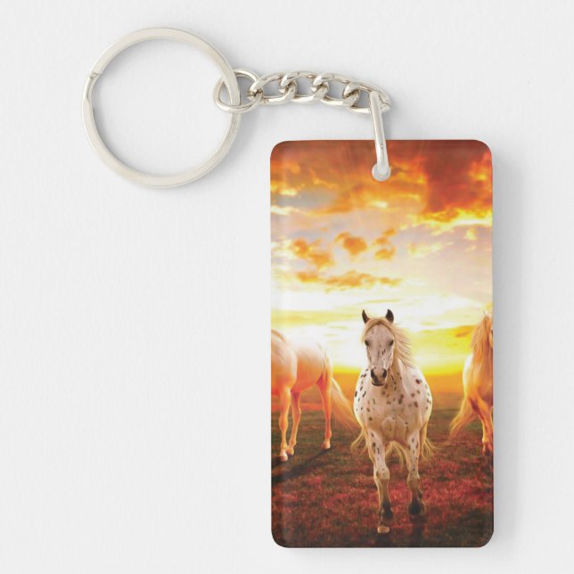Horses at sunset throw pillow keychain (Front)